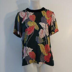 Women Sun Surf Sacai Floral Green Multicolor Short Sleeve Pleated Top Blouse M